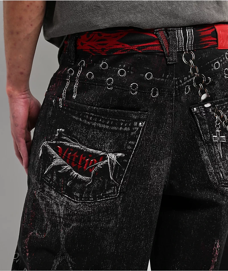 Vitriol Void Optical Printed Black Ultra Wide Jeans