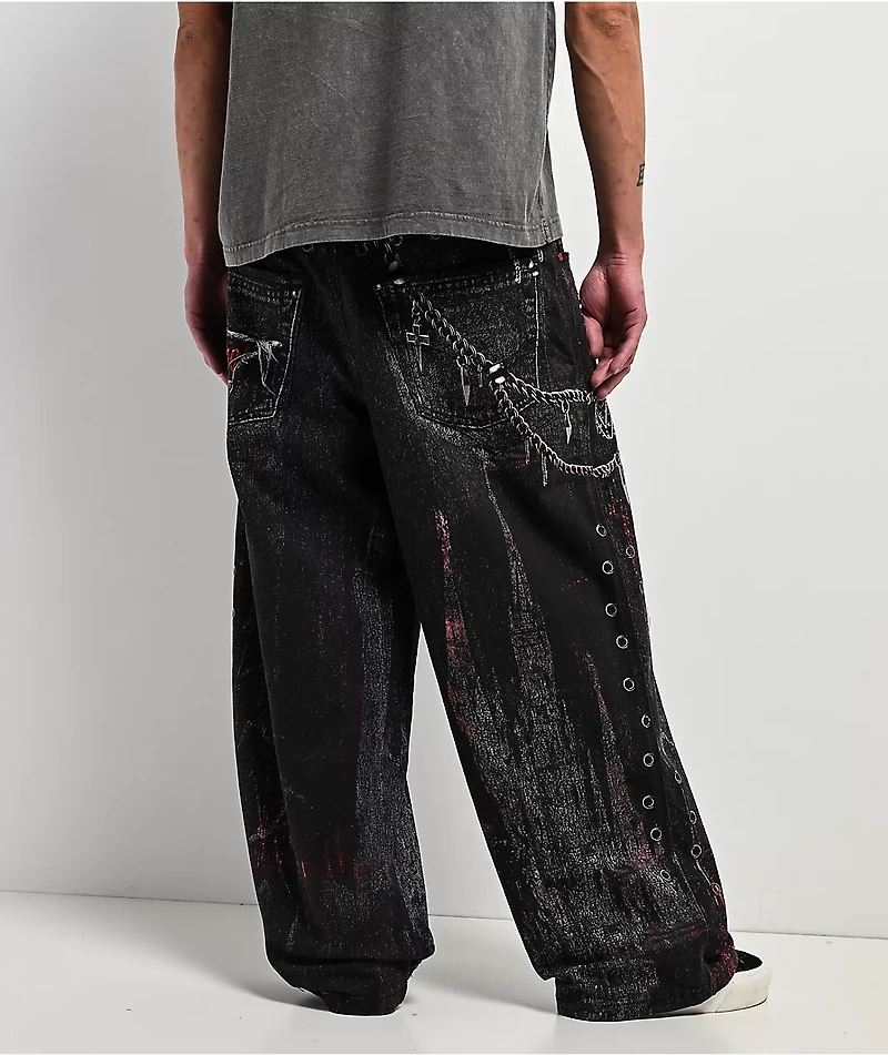 Vitriol Void Optical Printed Black Ultra Wide Jeans