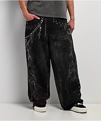 Vitriol Void Optical Printed Black Ultra Wide Jeans