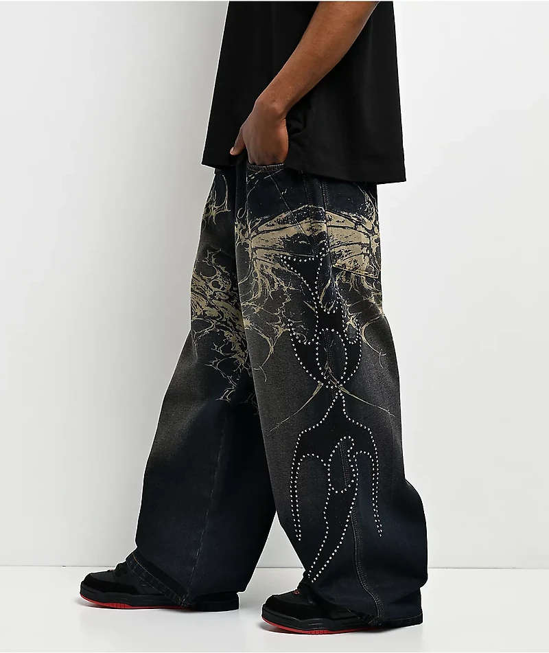 Vitriol Void Repent Dark Blue Wash Wide Leg Jeans