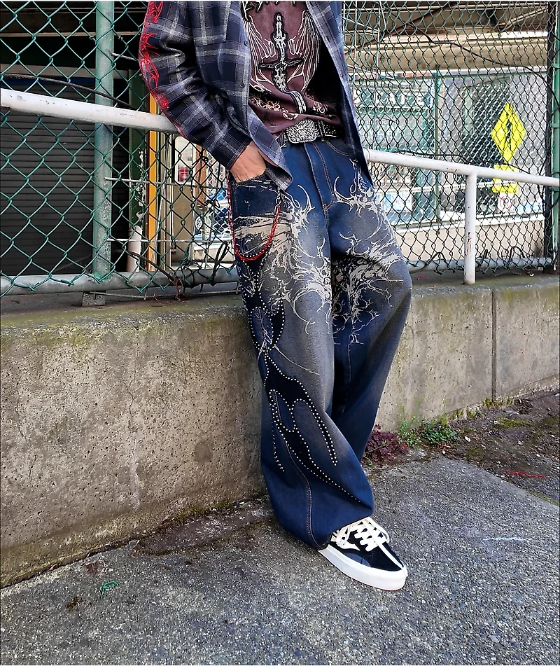 Vitriol Void Repent Dark Blue Wash Wide Leg Jeans