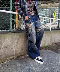 Vitriol Void Repent Dark Blue Wash Wide Leg Jeans