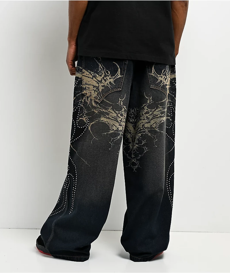 Vitriol Void Repent Dark Blue Wash Wide Leg Jeans