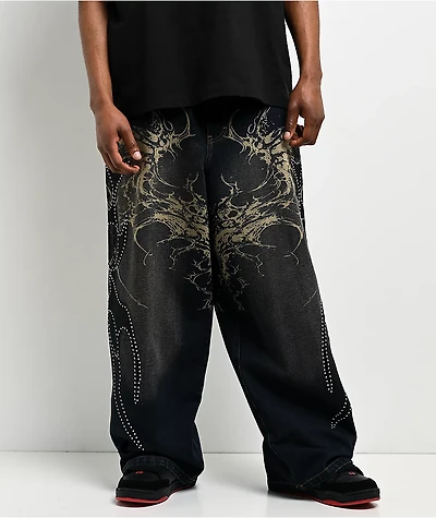 Vitriol Void Repent Dark Blue Wash Wide Leg Jeans