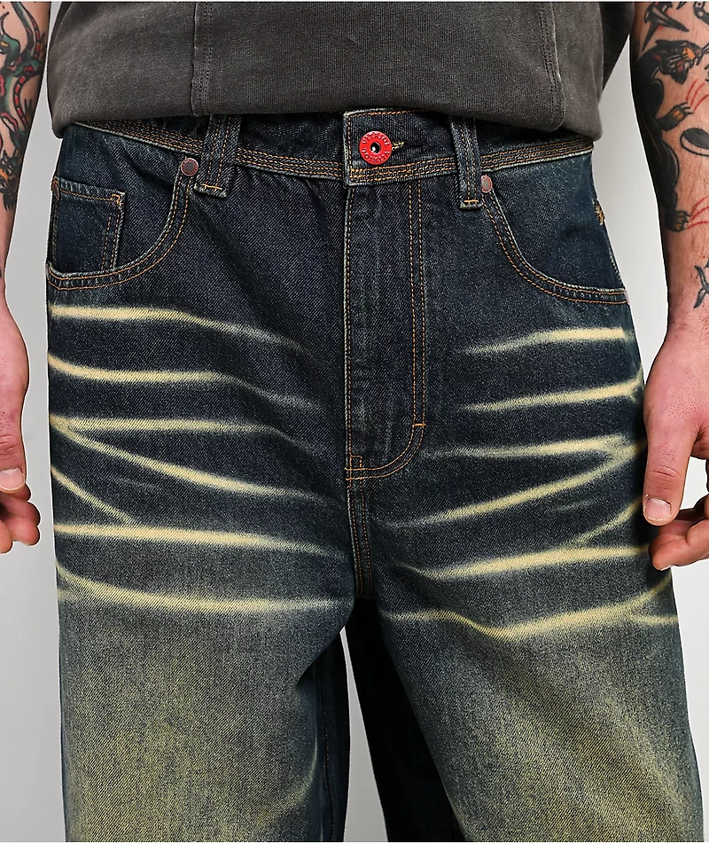 Vitriol Void Scales Green Wash Wide Leg Jeans