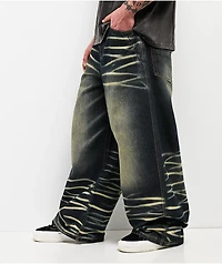 Vitriol Void Scales Green Wash Wide Leg Jeans