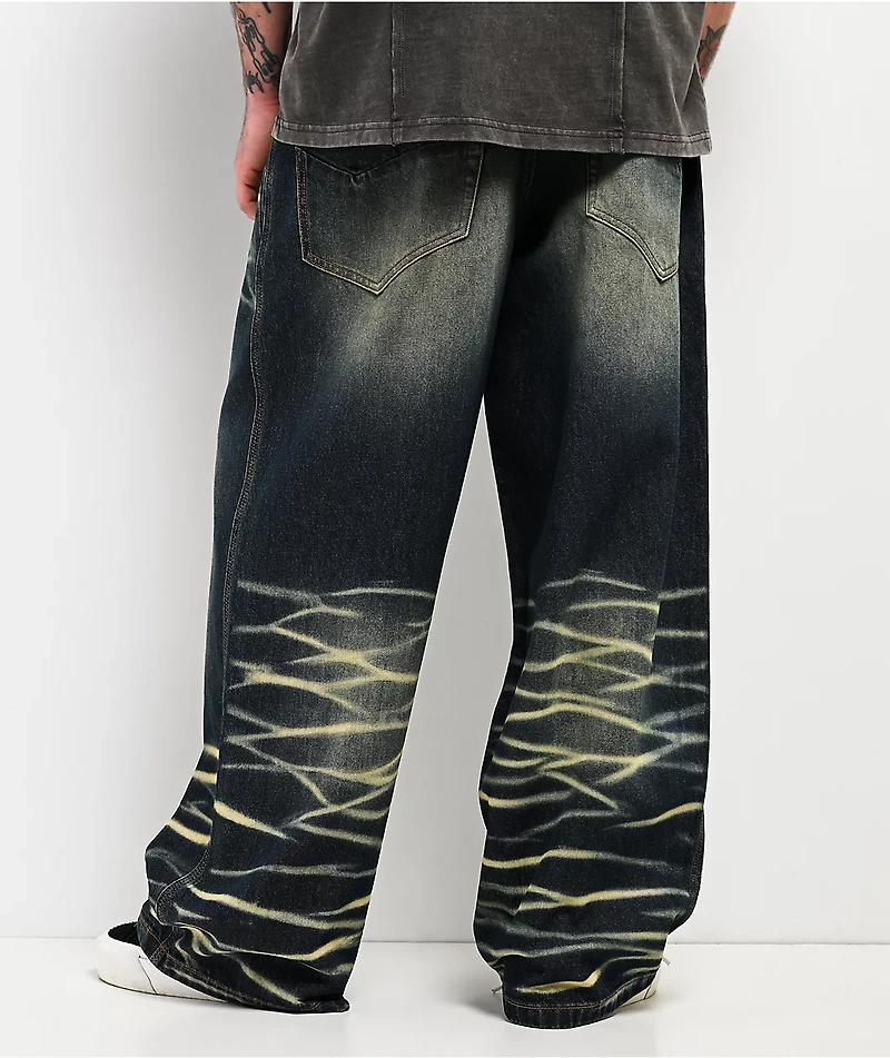 Vitriol Void Scales Green Wash Wide Leg Jeans