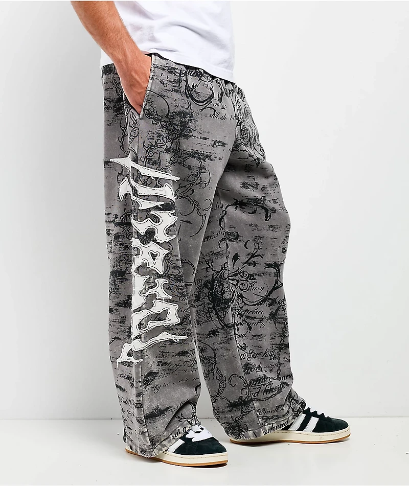 Vitriol Void Scrolls Grey Wash Wide Leg Sweatpants