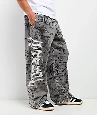 Vitriol Void Scrolls Grey Wash Wide Leg Sweatpants