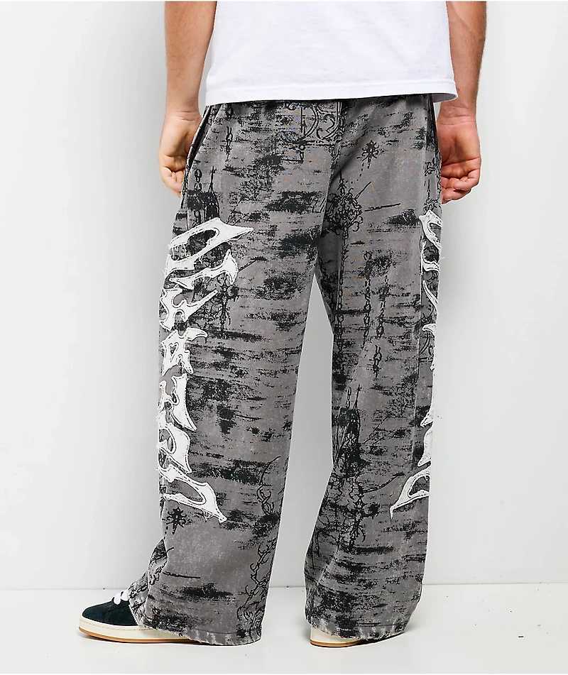 Vitriol Void Scrolls Grey Wash Wide Leg Sweatpants