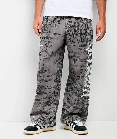 Vitriol Void Scrolls Grey Wash Wide Leg Sweatpants
