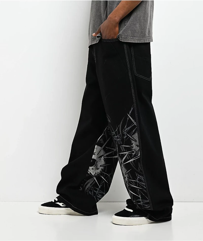 Vitriol Void Skull Black Ultra Wide Jeans