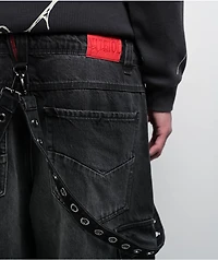 Vitriol Void Strap Black Wash Ultra Wide Cargo Jeans