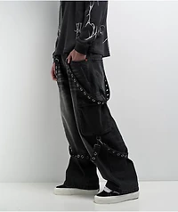Vitriol Void Strap Black Wash Ultra Wide Cargo Jeans
