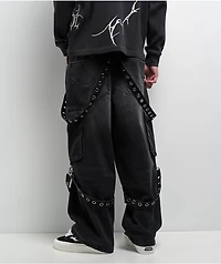 Vitriol Void Strap Black Wash Ultra Wide Cargo Jeans