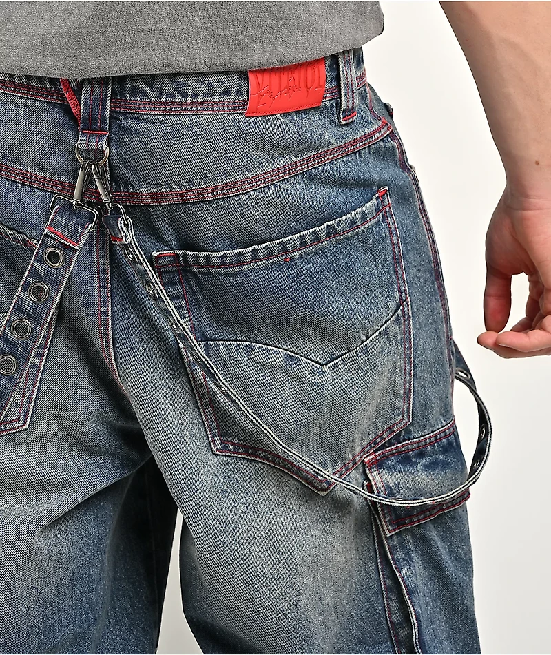 Vitriol Void Strappy Blue Wash Wide Leg Jeans