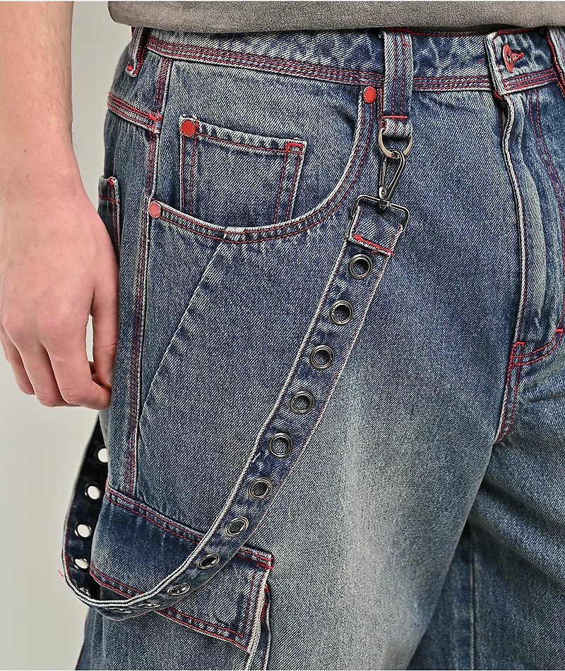 Vitriol Void Strappy Blue Wash Wide Leg Jeans