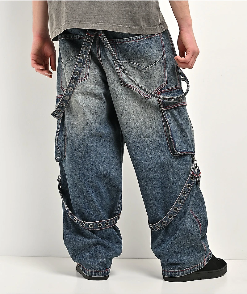 Vitriol Void Strappy Blue Wash Wide Leg Jeans
