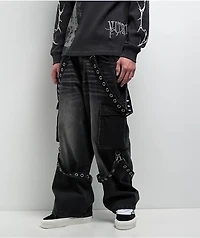 Vitriol Void Ultra Wide Strap Cargo Black Denim Jeans