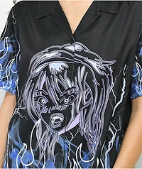Vitriol Ziggy Anime Flame Black Short Sleeve Button Up Shirt