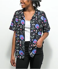 Vitriol Ziggy Anime Print Black Short Sleeve Button Up Shirt