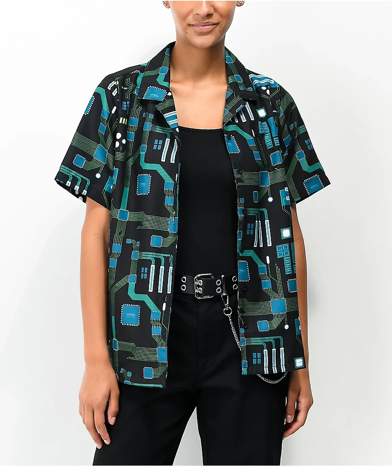 Vitriol Ziggy Circuit Board Short Sleeve Button Up Shirt
