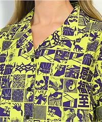 Vitriol Ziggy Woodblock Green & Purple Button Up Shirt