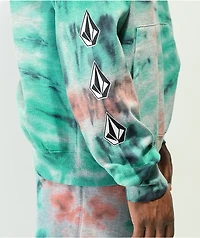Volcom Iconic Stone Grey & Teal Tie Dye Hoodie