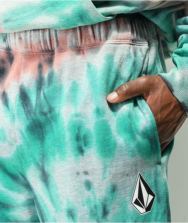 Volcom Iconic Stone Teal Tie Dye Fleece Sweatpants