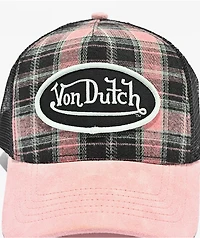 Von Dutch Anton Pink & Black Plaid Trucker Hat