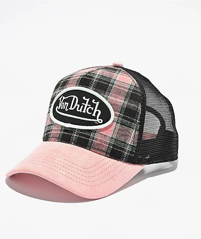 Von Dutch Anton Pink & Black Plaid Trucker Hat