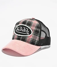 Von Dutch Anton Pink & Black Plaid Trucker Hat