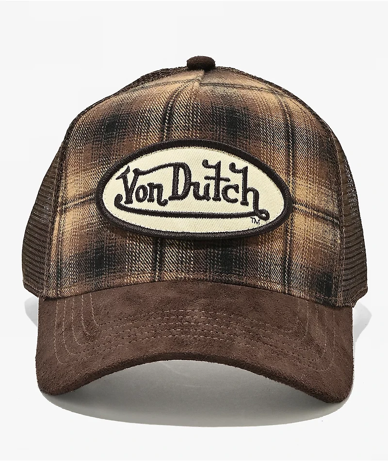 Von Dutch Anton Plaid Brown Trucker Hat