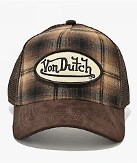 Von Dutch Anton Plaid Brown Trucker Hat