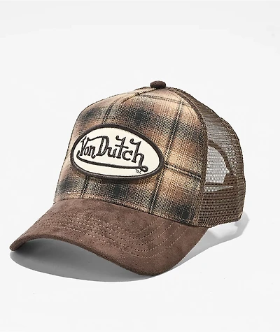 Von Dutch Anton Plaid Brown Trucker Hat