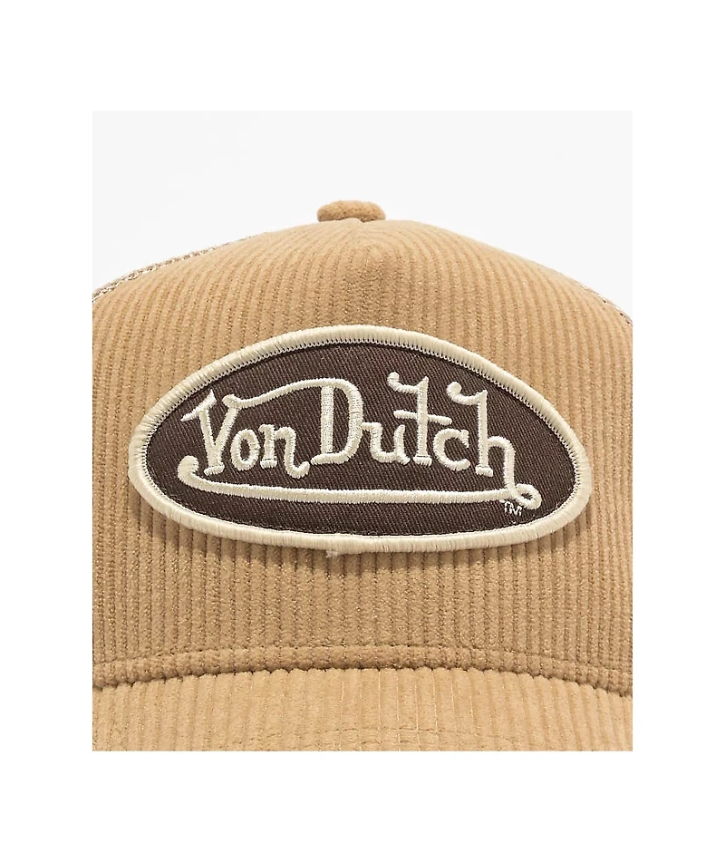 Von Dutch Beige Corduroy Trucker Hat