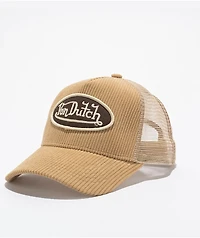 Von Dutch Beige Corduroy Trucker Hat