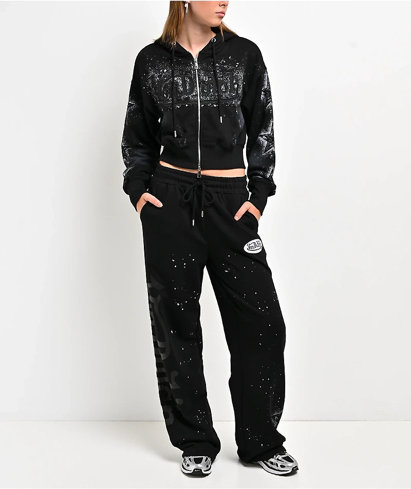 Von Dutch Black Wash Crop Zip Hoodie