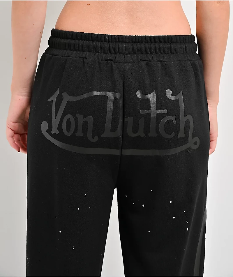 Von Dutch Black Wash Wide Leg Sweatpants