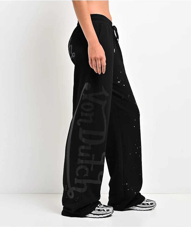 Von Dutch Black Wash Wide Leg Sweatpants
