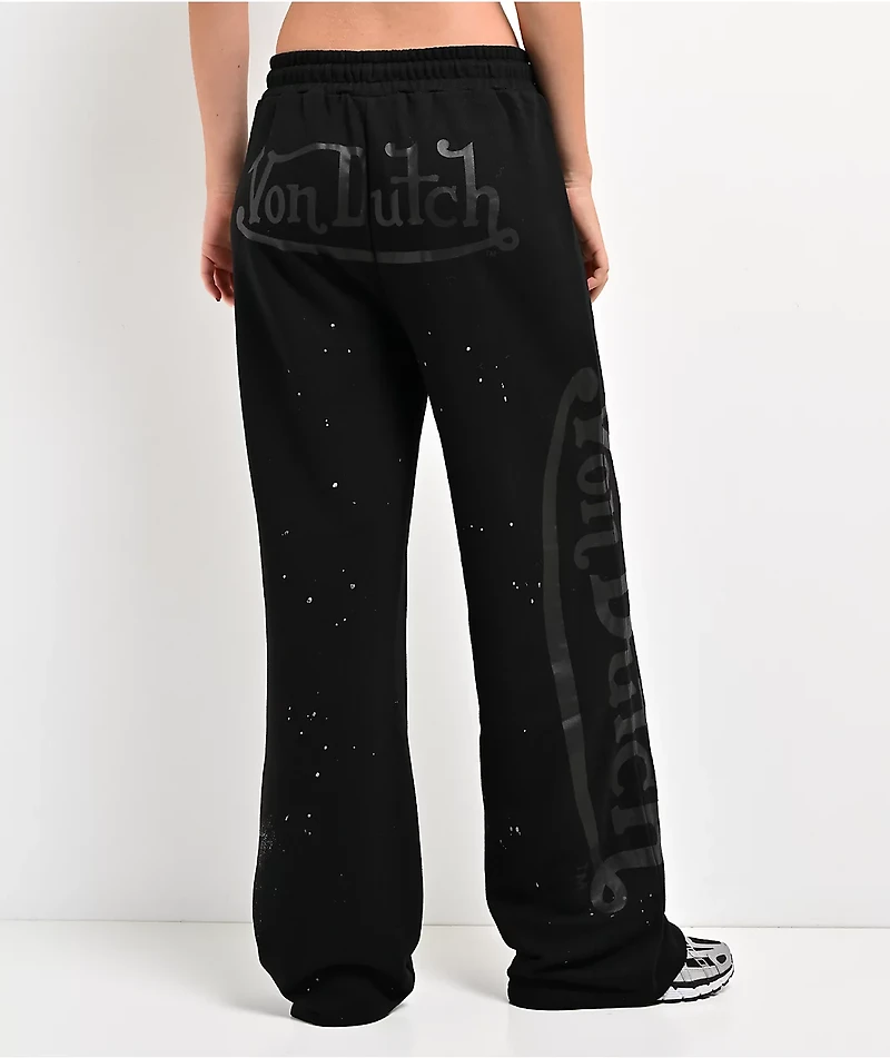 Von Dutch Black Wash Wide Leg Sweatpants