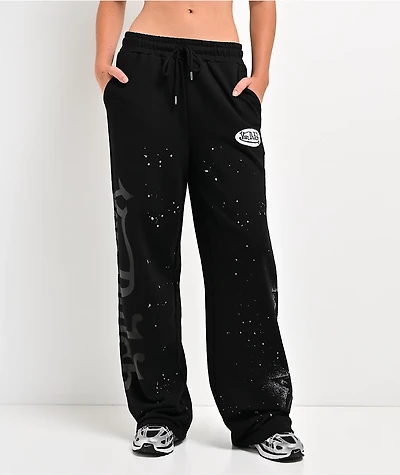 Von Dutch Black Wash Wide Leg Sweatpants