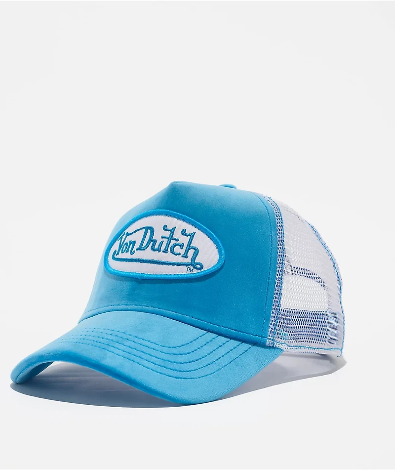 Von Dutch Blue & White Velvet Trucker Hat