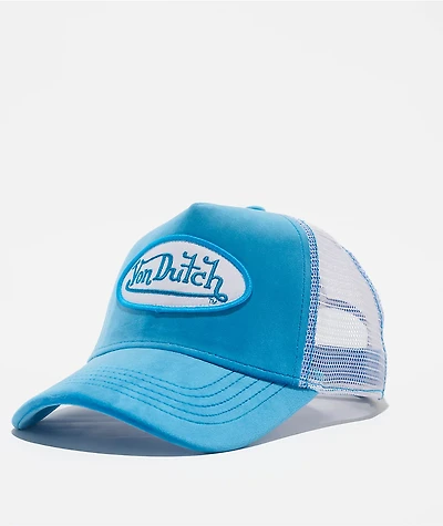 Von Dutch Blue & White Velvet Trucker Hat