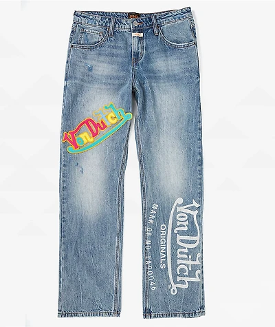 Von Dutch Blue Wash Low Rise Straight Leg Jeans