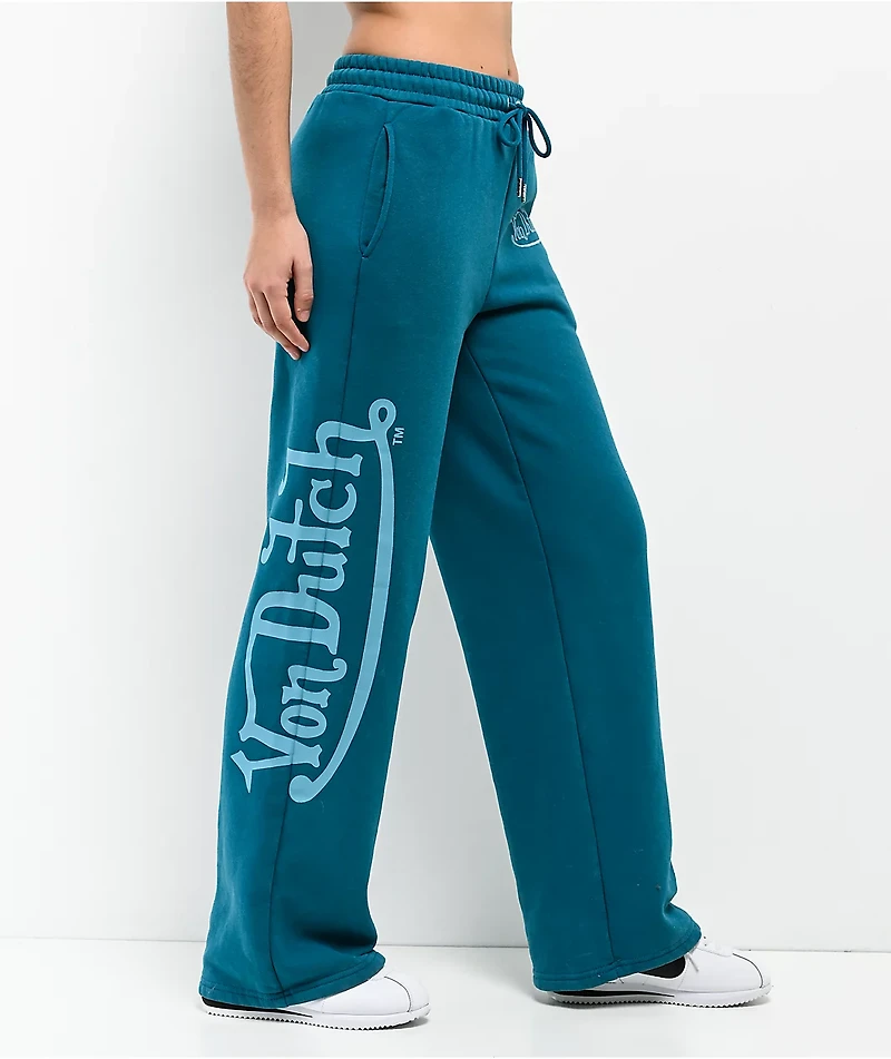 Von Dutch Blue Wash Wide Leg Sweatpants