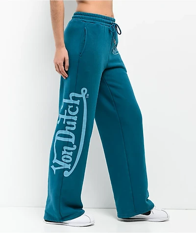 Von Dutch Blue Wash Wide Leg Sweatpants