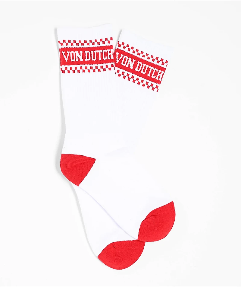 Von Dutch Checker Stripe White & Red Crew Socks