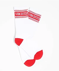 Von Dutch Checker Stripe White & Red Crew Socks