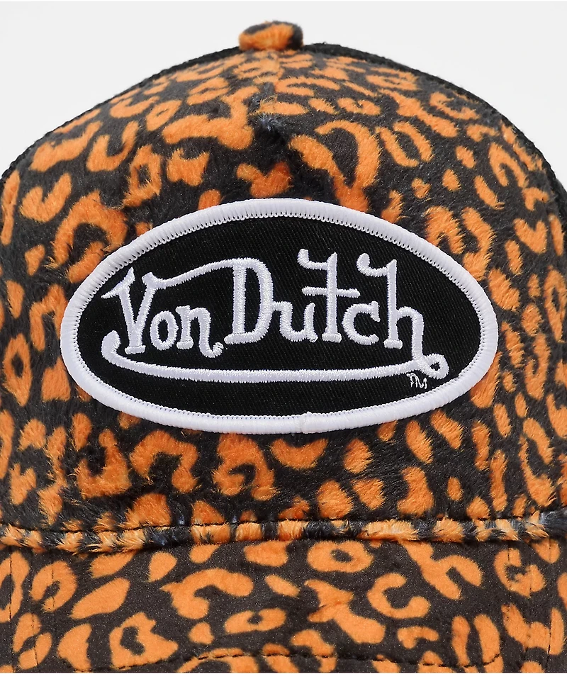 Von Dutch Cheetah Orange & Black Velvet Trucker Hat